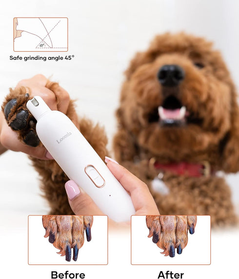 Loomla Upgraded Dog Nail Grinder - Professional 2 Speed Trimmers, USB Rechargeable, Low Noise, White
