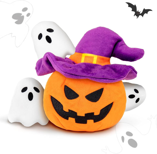 Halloween Dog Toy - Pumpkin & Ghosts Plush Squeaky Toys, Halloween Gifts for Small Medium Large Dogs