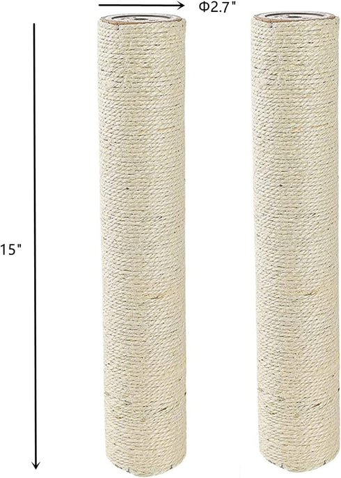 2-Pack 15" L, Ø 2.75" Cat Tree Replacement Post with M8 Bolt, DIY Scratching Post Replacement