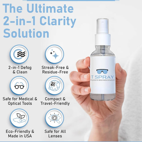 2oz Anti Fog Spray - Professional-Grade Anti-Fog Spray for Glasses, Dental Loupes, Hockey mask, Motorcycle Visor