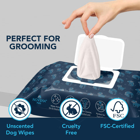 NOVEHA Dog Wipes - Odor Eliminating and Cleaning Grooming Wipes for Dog's Paws, Body, and Butt (360 Counts)