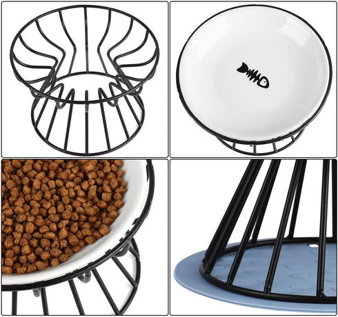 Cat Bowl, Ceramic Raised Cat Food Bowl, Elevated Anti Vomiting Feeding Bowl, Non Slip Dish for Cats