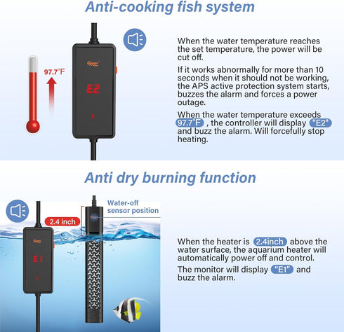 hygger 200W Submersible Aquarium Heater with Intelligent Temperature Control for 20-40 Gallon Fish Tanks
