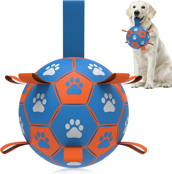 Dog Ropes Toys Soccer Ball with Straps, Interactive Tug of War Toy, Durable Water Balls for Medium & Large Dogs