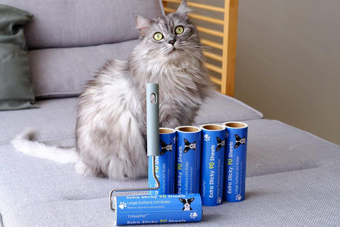 Extreme Sticky Lint Roller for Large Surfaces, Long Handle Pet Hair Remover, 90 Sheets, 6.3 inch Width (1 Roller+2