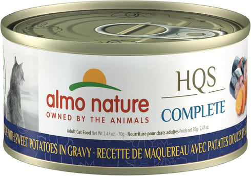 Almo Nature HQS Complete Wet Cat Food Mackerel Recipe with Sweet Potatoes in Gravy, 2.47 oz (Pack of 24)