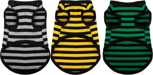 3 Pieces Dog Striped Shirt, Dark Color Cotton Sleeveless Puppy Apparel, Colorful Tank Top for Small Medium Dogs