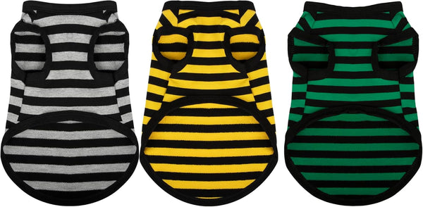 3 Pieces Dog Striped Shirt, Dark Color Cotton Sleeveless Puppy Apparel, Colorful Tank Top for Small Medium Dogs