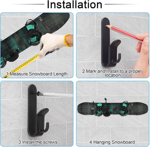 Upgrade Snowboard Wall Mount Clips, Horizontal Skateboard Rack, Storage Display Stand for Room, Garage