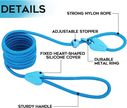 Slip Leads for Dogs, Comfortable 6 FT Heavy Duty Loop Leash, No Pull Training Leash in 6 Classic Colors - Blue