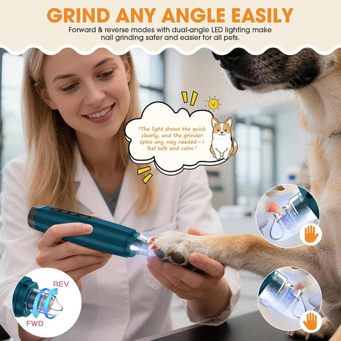 6-Speed Trimmers, 2000mAh 8H 95% ATESON Dog Nail Grinder with LED Light, Quiet Electric Pet Nail Forward/Reverse