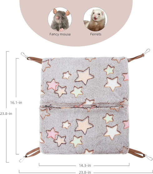 Niteangel Hanging Hammock Nap Sack - Swing Bag Pet Sleeper for Ferret, Rat, Sugar Glider (Cream, Star)