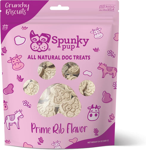 Spunky Pup Every Day Biscuit Dog Treats, All-Natural, 24 oz Resealable Pouch, Prime Rib Flavor