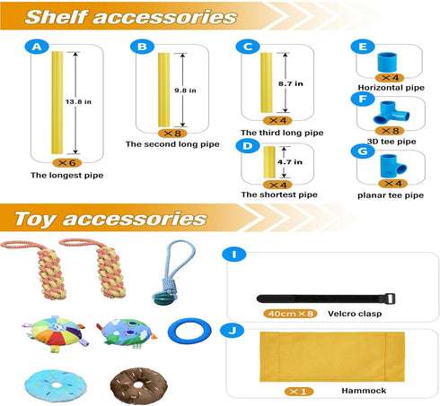8 Hammock Puppy Play Gym with Hanging Toys, Indoor Puppy Jungle Gym with Interactive Dog Enrichment Toys.PVC Frame
