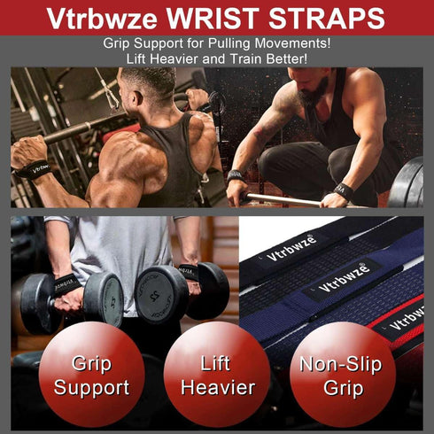 Vtrbwze Gym Lifting Straps for Weightlifting & Deadlift - Non-Slip Silicone Grip, Padded Wrist Support