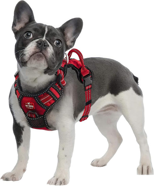 Tuff Pupper Anti Pull Heavy Duty Dog Harness, Easy Walk Front & Back Leash Clips, Strong Safety Handle, Reflective Vest, Comfortable Padded Training Harness, Small Medium Large Dogs (Medium, Red)