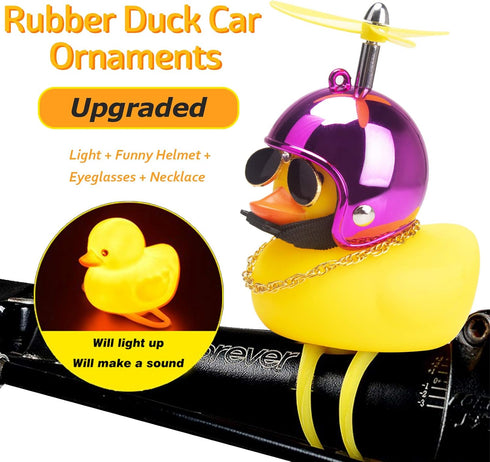 wonuu Rubber Duck Toy Car Ornaments, Yellow Duck Dashboard Decorations with Squeeze Duck Bicycle Horns and Propeller