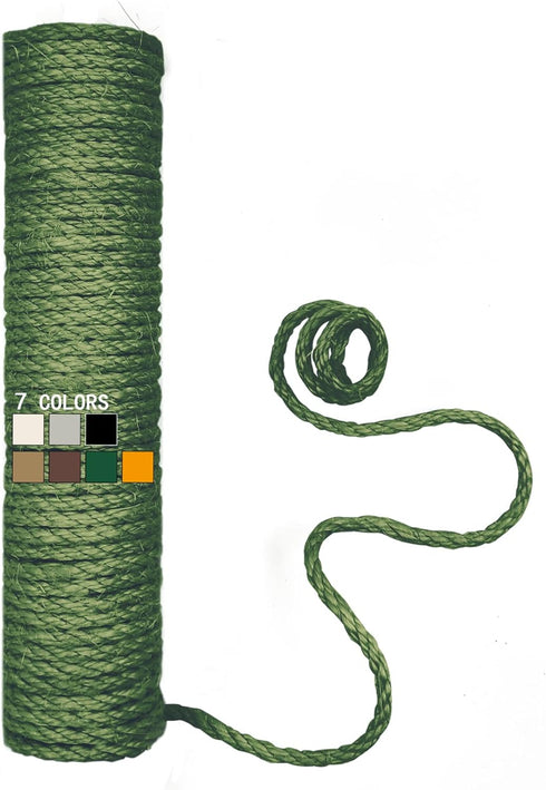 Natural Sisal Rope, 1/4 Inch 65FT for Cat Scratching Post Repair, Multi Color Cat Scratch Tree Rope Replacement, Cactus