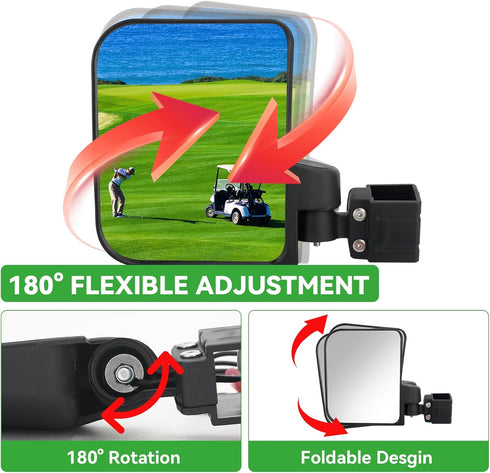 Golf Cart Side View Mirrors with Turn Signal Light - No Drilling Foldable Mirrors Compatible with Ezgo Yamaha ICON Club