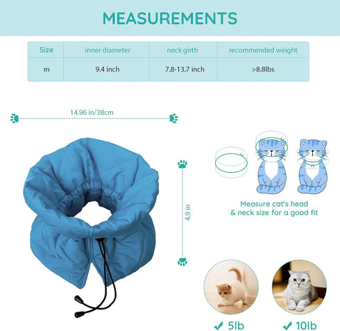Cat Recovery Collar, Soft Adjustable Cone Alternative, Lightweight Waterproof Fasteners Collars for Cats, Kittens,