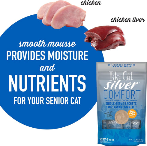 Tiki Cat Silver Comfort Chicken & Chicken Liver Recipe - 5.6 oz. (20 Sachets of 0.28oz)