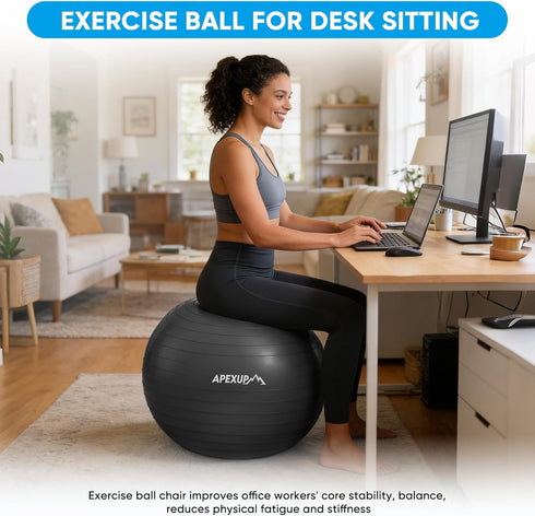 5 APEXUP Yoga Ball Exercise Ball Anti Slip Heavy Duty for Fitness, Balance & Core Workout, Balance Training, Pregnancy