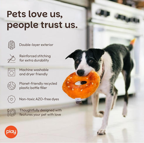 P.L.A.Y. Cute Plush Dog Toys - P.L.A.Y. Montreal Munchies Food Themed Durable Squeaker Toy, Great for Puppies & Small