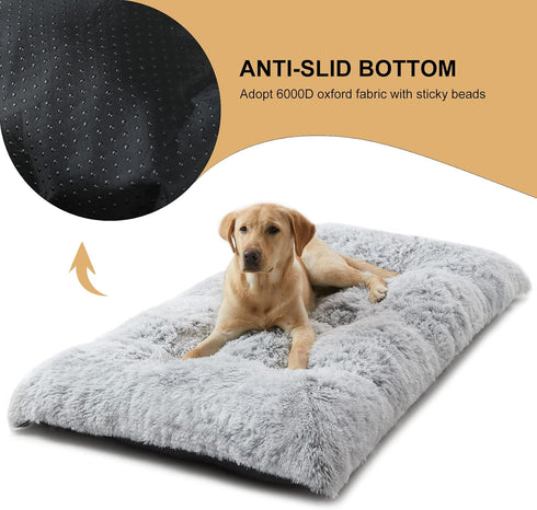BFPETHOME Dog Beds for Large Dogs, Plush Crate Bed, Washable Mats with Anti-Slip Bottom, 36 x 27 inch, Grey