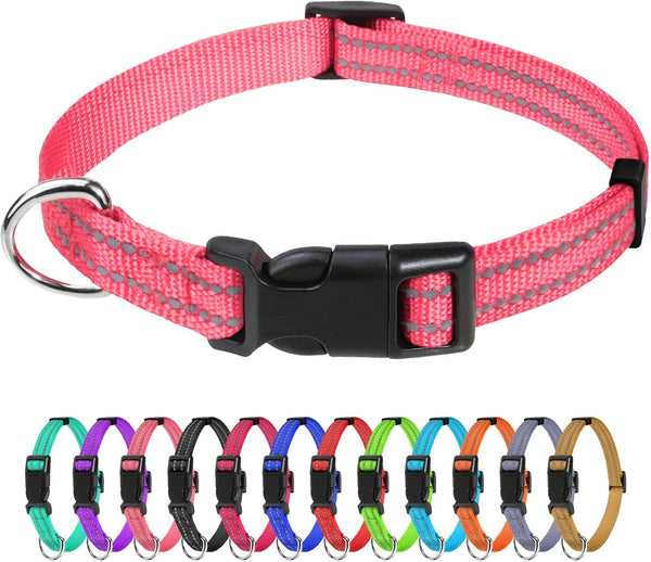 TagME Reflective Nylon Dog Collars, Adjustable Classic Dog Collar with Quick Release Buckle for Extra Small Dogs, 5/8"