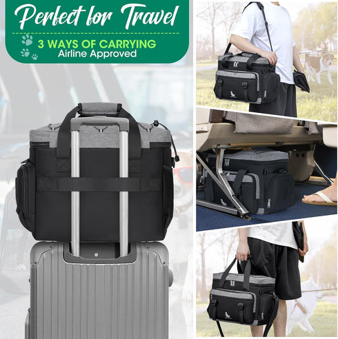 IGOLUMON Large Dog Travel Bag Set, Multi-Pockets Tote Organizer with 2 Food Containers and Bowls