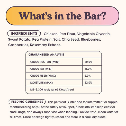 Rise & Shine Dog Treats, Chicken Jerky Snack Bars, 5 oz Bag, Natural Superfood Grain-Free Treats