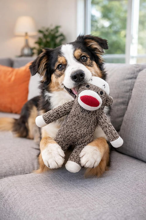 6" Sock Monkey Dog Toy | Squeaky Monkey Toy | Plush Monkeys Dogs Toys | Interactive Squeaky Monkeys | Small/Medium