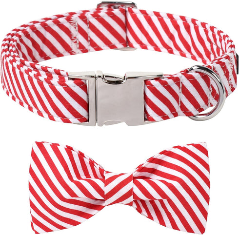 Lionet Paws Christmas Dog Collar with Bowtie - Adjustable, Comfortable, Metal Buckle for XL Dogs, Neck 16-26in