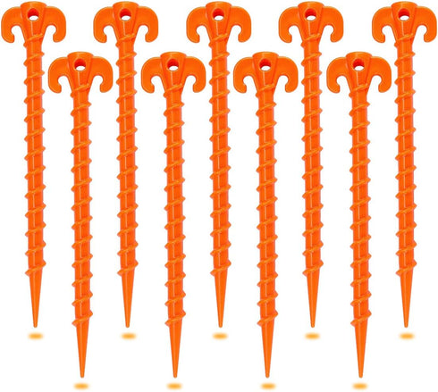 Spiral Plastic Tent Stakes 15 Pack, 10 Inch Heavy Duty Beach Tent Pegs for Camping, Backpacking, Gardening