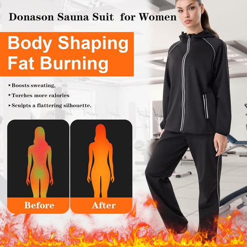 Women's Sauna Suit Sweat Jacket Pants Anti Rip Sweat Suits for Gym Workout Long Sleeve Tops Sweat Suits Sauna Shirt