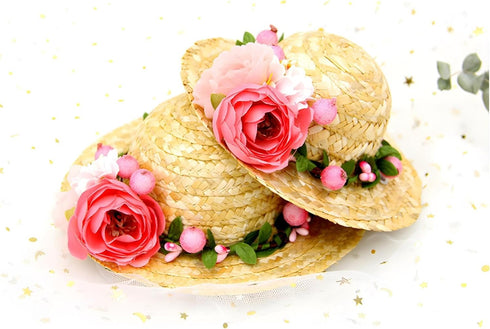 NACOCO Cat Hat Sunflower Straw Hat, Handcrafted Rose Sun Cap Accessories for Small Dogs and Cats (M, Pink)