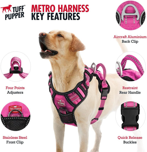 Tuff Pupper Anti Pull Heavy Duty Dog Harness, Easy Walk with Front & Back Leash Clips, Reflective Vest for Small,