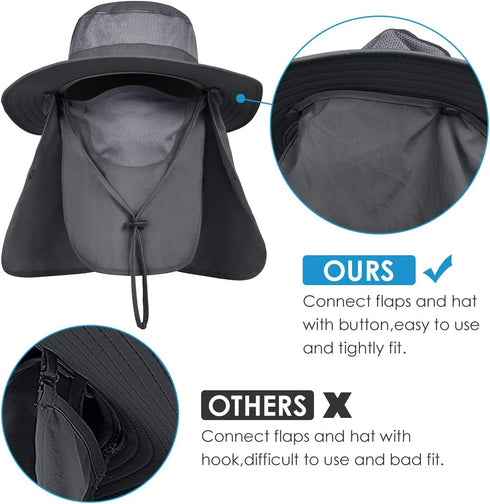 IYEBRAO Mens Outdoor Sun Hat with Face Neck Flap, UV Protection Wide Brim Fishing Hat