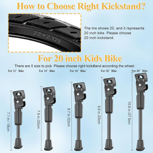 SEISSO Premium Steel Bicycle Kickstand for 20 Inch Kids Bike, Rear Side Support for 20" Wheel