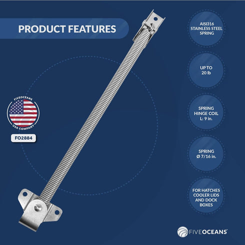 Five Oceans Hatch Lid Support Spring – 316 Stainless Steel Marine-Grade Boat Hatch Lift Support
