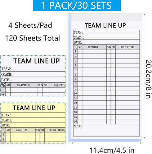 XUEJITECH 4-Part 150 16 Baseball/Softball Lineup Cards, Carbonless Copies with Tearing Line, Games with Player Roster