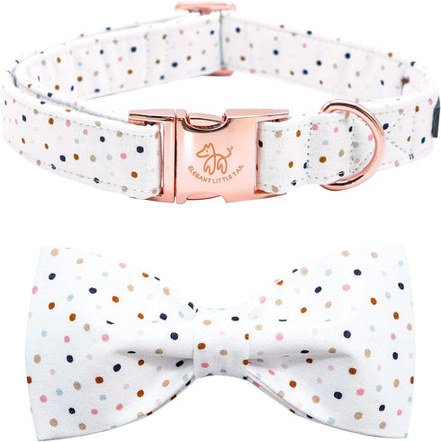 Elegant little tail Dog Collar with Bowtie, Adjustable Cute Dot Collar for X-Small Female or Male Dogs