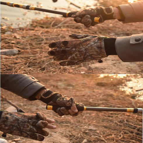 Hunting Gloves - Camo Full Finger/Fingerless Lightweight Gloves for Men Women - Anti-Slip Bow Hunting Archery