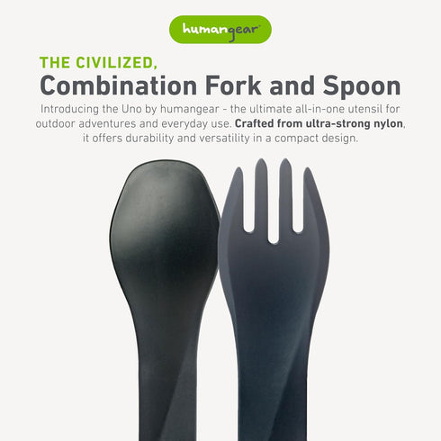 humangear GoBites Uno 3-Pack | Travel & Camping Utensils | Portable & Convertible Dining Ware | Multi-Functional Spork | Dark Gray/Light Gray/Black, Uno (Bulk) 3-Pack