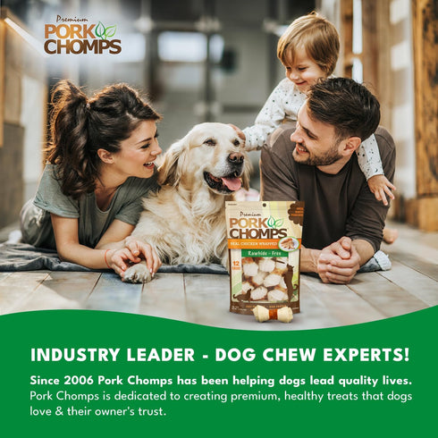 2.5-inch 12 Count Pork Chomps Baked Pork Skin Dog Chews, Mini Knots, Real Chicken Wrap