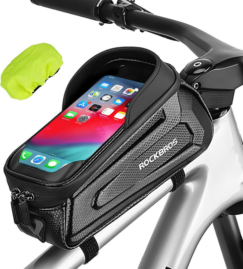 ROCKBROS Waterproof Bike Phone Bag, EVA Hard Shell Bike Pouch with Rain Cover for iPhone 14/12/11 Pro