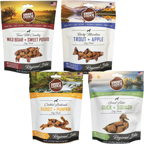 Smart Cookie All Natural Dog Treats - 4 Flavor Variety Pack (5oz Each), Healthy for Dogs & Puppies with Allergies