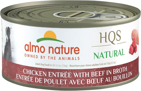 HQS Natural Wet Dog Food Chicken Entree with Beef in Broth by almo nature, 5.5 oz (Pack of 12)