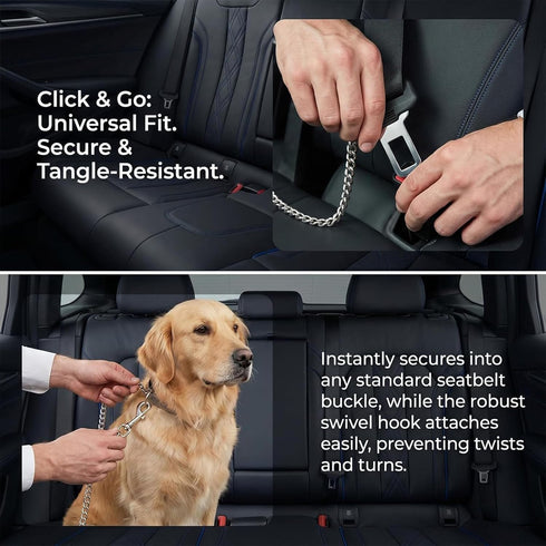 XMHBG 24inch Dog Seat Belt for Car - Stainless Steel Pet Safety Restraint, Vehicle Travel Harness & Crash-Proof Tether