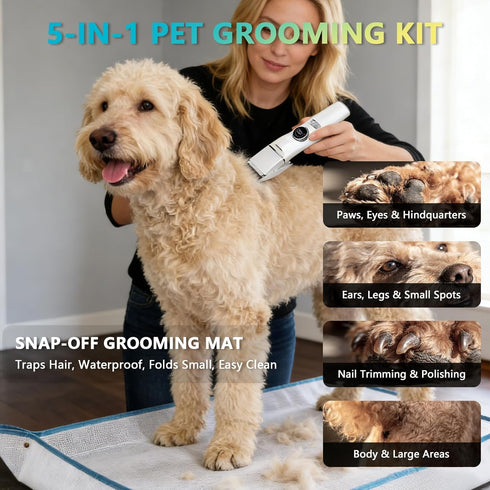 KAVUNION 5-in-1 Trimmer 11-Speed Trimming Dog Grooming Kit, Dog Paw with LED Display & Light Rotary Knob, Low Noise